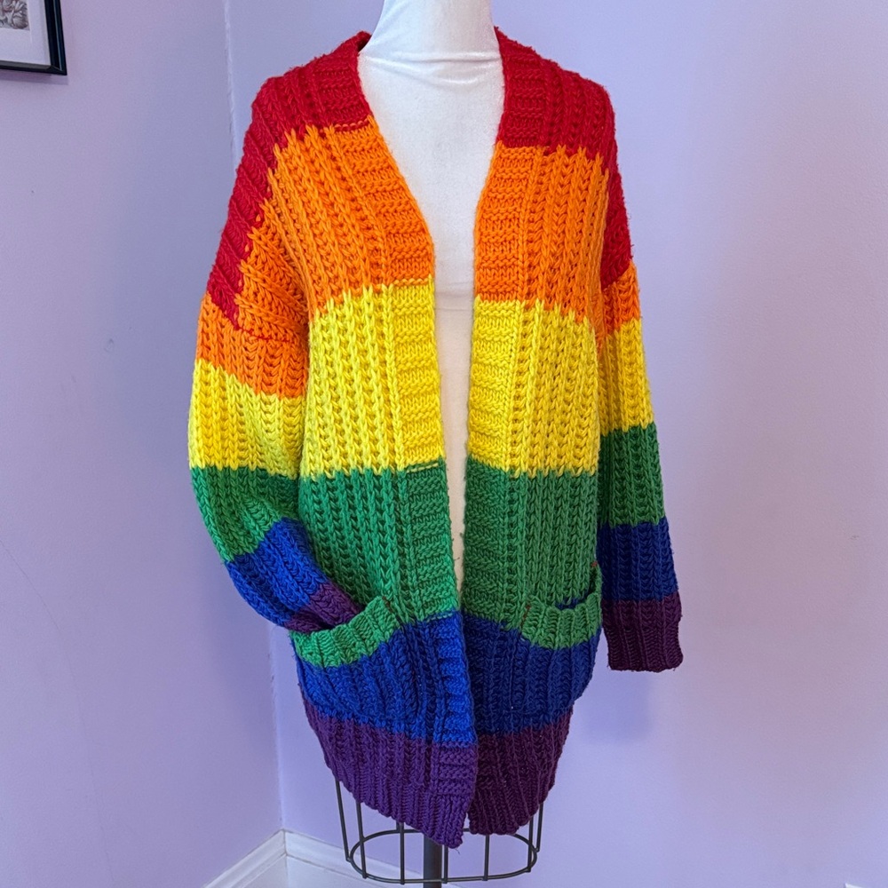 Current Mood Rainbow Striped Cardigan M